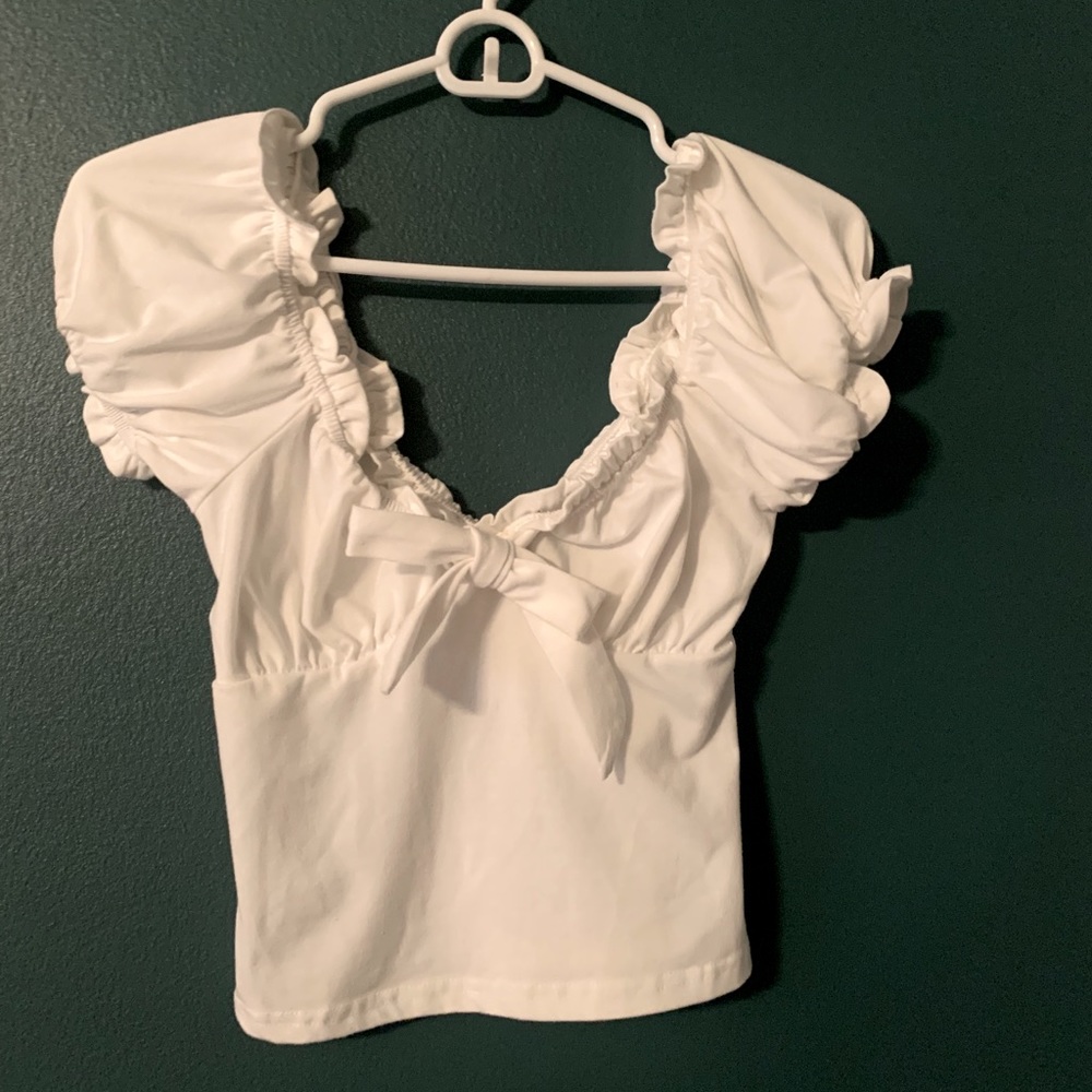 Cute ruffle white tie top - SHEIN